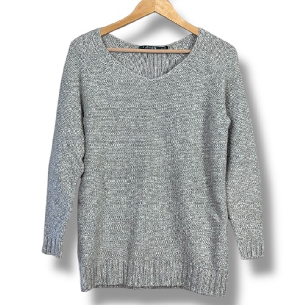 Lauren Ralph Lauren Cotton Blend Gray Classic Preppy Sweater Women's Small